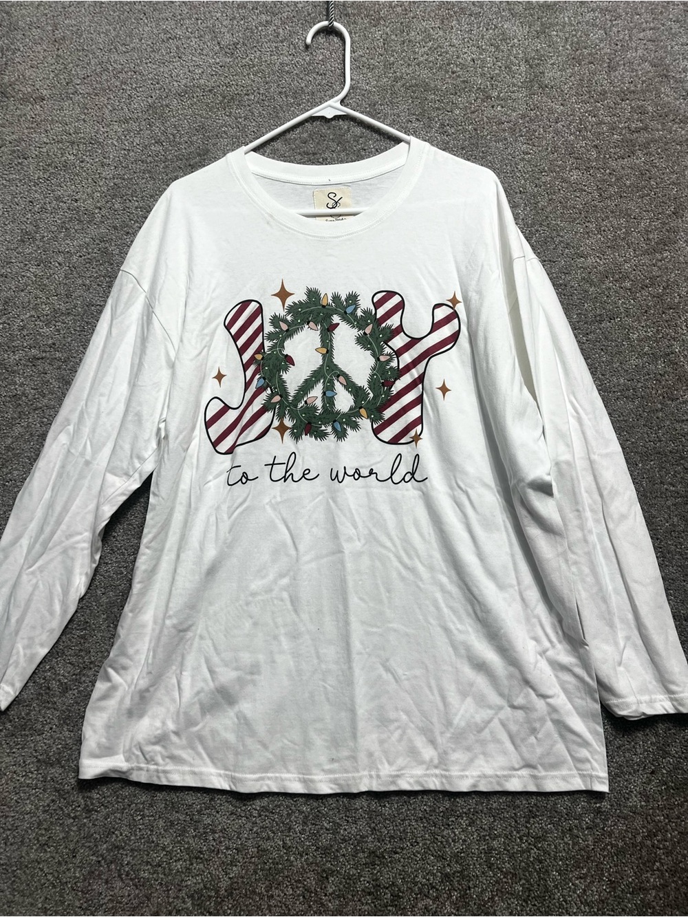 Sugar Stitch Woman’s Christmas Joy To The World Long Sleeve Tee Shirt Sz Large
